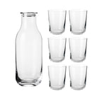 Klar karaffel med seks enkle, fasettslipte glass i skandinavisk design fra Frederik Bagger
