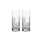 To klare krystallglass med fasettslipt diamantmønster fra Frederik Bagger, skandinavisk design.