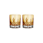 To gule fasettslipte krystallglass med diamantmønster, skandinavisk design fra Frederik Bagger.