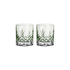 To fasettslipte krystallglass i grønnfarget glass med diamantmønster fra Frederik Bagger.