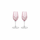 To rosa portvinsglass i fasettslipt klart glass med diamantmønster fra Frederik Bagger