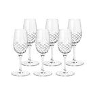 Seks elegante vinglass i klart krystallglass med diamantmønster fra Frederik Bagger, skandinavisk design.